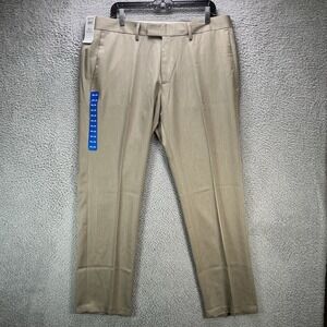 Kenneth Cole Reaction Dress Pants Mens 38x30 Oatmeal Urban Heather Slim Fit NWT
